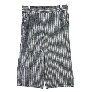 Womens Max Studio Gray & White Striped Linen Blend Capri Pants Wide Leg Size XL